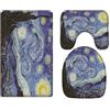 A.Monamour Set Tappeti Bagno 3 Pezzi Completo Tessuto Vincent Van Gogh Notte Stellata Stampa Antiscivolo Morbidi Assorbente Lavabile Tappetini per Il Bagno WC Bidet