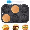 mumisuto Stampo per Burger Buns, Antiaderente Teglia per Hamburger e Muffin in Silicone, Teglie da Forno per 4 o 6 Panini, con 1 Pennello, per Hamburger, Panini, Focacce, Bignè, Cupcakes