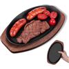 MOBUTOFU Bistecchiera Ghisa con Base in Legno, Set 1 Pezzo | Facile da Pulire, Superficie Liscia e Robusta, Piastra per Servire Bistecche, per Pesce Grigliato e Patatine Fritte