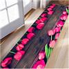 Siunwdiy Tappeto passatoia da cucina,lavabile,antiscivolo,Motivo 3D di tulipani rosa su fondo di legno vintage,per corridoio,soggiorno,camera da letto,venduto al metro,personalizzabile,80X300CM