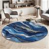 Generic Tappeto rotondo Blu navy 100cm, lavabile in lavatrice, retro antiscivolo, a pelo basso, non perde pelo, Fantasia oscura Sfondo in marmo per soggiorno, camera da letto, cameretta dei