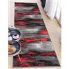 Carpeto Rugs Tappeto Cucina Moderno Astratto Pelo Corto - Tappeto Corridoio - Tappeto per Cucina Moderni - Tappeto Passatoia Cucina - Grigio Rosso - 100 x 100 cm