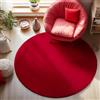Carpetsale24 Tappeto Rotondo per Soggiorno 160 cm Rosso Lavabile, Pelo Corto, Design Moderno, Monocromatico - Tappeto Lavabile Antiscivolo Extra Morbido e Fluffy per Camera da Letto e Cucina
