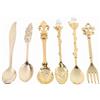 BORDSTRACT Set di 6 cucchiai vintage intagliati, set di posate di cucchiai stoviglie reali in metallo mini frutta per cucina sala da pranzo, stoviglie retrò da dessert (Oro)