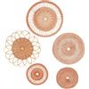 Wnvivi Set da 5 Cesti da Appendere Alla Parete, Arte da Parete in Cesto Boho Intrecciato a Mano, Sottopentola in Rattan Intrecciato, Decorazione da Parete Boho in Rattan di Vimini Rotondo(A1)
