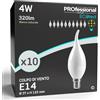 Eurocali 10 x Lampadine LED E14 4W Opaca 320 lumen - Forma: Colpo di Vento - Luce Bianco Naturale 4000K - Fascio Luminoso 200°