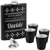 Maverton Fiaschetta nera in metallo, 200ml, 4 bicchieri e mini imbuto