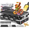 KESSER® Griglia per raclette con pietra naturale, piastra per grigliare griglia da tavolo per 8 persone, griglia elettrica per raclette con piastra antiaderente, 8 pentole e spatola, Nero
