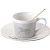 MYBAQ, Tazza da caffè e piattino da 250 ml, tazza da caffè con riflesso a specchio (cavallo, argento), tazza da caffè in ceramica con riflessione fisica dinamica, set di tazze da tè e piattino,