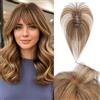 Benehair Toupet Capelli Donna Veri con Clip 7x11cm Air Frangia Clip Capelli Veri Fatto a Mano Extension Clip Capello Naturali con Frangia, 14g 28CM Marrone Medio&Biondo Scuro #4P27