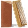 Onedor Pettine da uomo realizzato a mano in legno di sandalo verde naturale al 100%, per capelli, barba e baffi, pettine tascabile con custodia in pelle (corto)