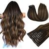 MAXITA Extension per capelli umani senza cuciture, con clip, castano scuro, castano misto, capelli umani invisibili, in poliuretano, extension naturali Remy, 50,8 cm, 140 g, 7 pezzi