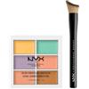 NYX Professional Makeup Palette Correttori Colour Correcting 6 Tonalità per Occhiaie Macchie Imperfezioni Copertura Modulabile + Pennello Viso Total Control Drop con Setole Angolate Curvate - Set da 2