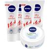 Nivea Dry Comfort Deodorante Crema Anti-Traspirante Protezione Pelle 48h Formula Dual Active Senza Alcol 4 Flaconi da 75ml + Crema Idratante 25ml