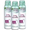Garnier Mineral Deodorante Spray Ultra Dry 48H, 3 x 150 ml