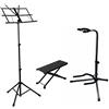 FREESOUNDGUITARS Supporto per Chitarra con Poggia Piede e Leggio in Metallo Nero, Leggero, Riepieghevole, Regolabile in Altezza