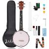 Mulucky Banjolele 4 corde Banjo Ukulele Concerto Misura 23 pollici, Chiuso Solido Fondo in legno, Kit per principianti con Truss Rod Gig Bag Accordatore Corde Tracolla Plettri - MBU-806