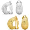 Bling Jewelry Set di due orecchini a clip a mezza cupola larghi con righe a corda scanalata e nervata in stile gambero per donne senza orecchie forate, placcati in tono argento e oro.
