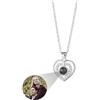 MMXX Collana di Proiezione Personalizzata con Foto All'interno Foto Collana Personalizzato Commemorativa Nascosta Rotondo/Forma del Cuore Ti Amo 100 Lingue Collana per Donna (F1: Argento)
