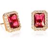 Diamond Treats Orecchini Oro Donna in Argento 925 Placcato Oro, Orecchini Taglio Smeraldo con Pietre Zirconi Rosso Rubino, Orecchini Rossi Donna in Oro Giallo con una Confezione Regalo