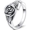 JUDE Anello vintage retrò in acciaio inox fiore rosa promessa dichiarazione cocktail party e Acciaio inossidabile, 13, colore: Argento