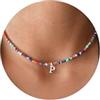 TINGN, Collana girocollo con perline colorate e iniziale, realizzata a mano, in stile bohémien, personalizzabile, per donne, ragazze e bambine, adatta come regalo di compleanno