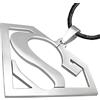 ZENSE - Collana supereroe in stile Comics con ciondolo simbolo lettera S in acciaio inossidabile ZP0075 - Con cordino nero regolabile da 45 cm