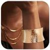 HolidayQbee Bracciale Donna Oro Martellato Anallergico Non Scolorisce, Polsino Rigido Regolabile Design Moderno Fatto A Mano, Idea Regalo Anniversario