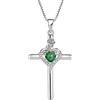 FJ Collana Croce Donna Argento 925 Ciondolo Collana di Fiori di Rosa con Maggio Pietra Portafortuna Smeraldo Gioielli Regalo per Donna