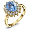JewelryPalace Kate Middleton Anello Halo Donna Argento 925 con Naturale Topazio Azzurro, Principessa Diana William Anelli Dorati Donna con Pietra Ovale, Fedina Zirconi in Oro Set Gioielli Donna 22