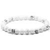 Nato Cuff - Bracciale Teschio Skull in Argento - Perline Howlite Pietre semipreziose - Gioielli Uomo o Donna fatti a mano in Francia (Small 15cm)