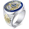 Generic Free and Accepted - Anello simbolico da massone, design emblematico, in acciaio al titanio, smaltato blu, 16 1/2, Metallo