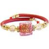 VENEZIA CLASSICA - Bracciale da Donna con perle in Vetro di Murano Originale e vera pelle Toscana, Collezione Lily, con foglia in oro 24kt, Made in Italy certificato (Rosso)