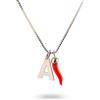 gioiellitaly Catenina argento 925 rodiato con iniziale e cornetto corallo rosso naturale del Mediterraneo amuleto portafortuna gioiello artigianale catenina veneziana 45 cm