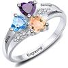 MunkiMix 925 Argento Sterling Anello Incisione 2/3/4 Nome Testo Personalizzato con Pietre di Nascita per Le Donne San Valentino Festa della Mamma Regalo di Gioielleria (3 Nomi, Taglia 25)