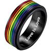 Bandmax LGBT Gay Pride Anello Uomo Arcobaleno Girevole, Nero Anelli Uomo in Acciaio Inossidabile, 24 Taglia Anello Personalizzato Gioielli Donna Uomo di Moda, Idee Regalo per Coppia Amici