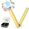 Monster Piercing 9K giallo oro artiglio imposta arcobaleno 2MM tondo cristallo pietra 22 Gauge L Bend naso Stud Piercing