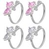 HOBBIESAY Set di 4 anelli aperti in cristallo carino in 2 colori anelli regolabili alla moda impilabili anelli con strass per donne festa nuziale gioielli di moda di Natale, Ottone, strass