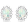 Tuscany Silver Orecchini a perno rettangolari con opale sintetico e cubic zirconia bianchi da 7.5mm x 9.5mm a forma di fiore in argento sterling placcato rodio per donna