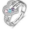 kaululu Anello Personalizzato da Donna Argento 925 con Nome, Anello Cuore e Pietra Portafortuna per Mamma, Nonna, Moglie, Regalo per Festa della Mamma, Natale, Compleanno (#3 Nomi)