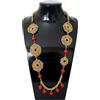 Generico Collana Lunga Asimmetrica Uncinetto Fatta a Mano con Pietre Rosse Naturali, Filato Lucente e Cotone Riciclato, 96 cm, Stile Boho Chic