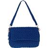 Handmade Generico Borsa a Spalla Blu Lavorata all'Uncinetto a Mano, Punto Stella, Stile Bohemian, con Fodera e Taschino Interno, 28x20x10 cm