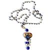 Generico Collana all'uncinetto con perline e ciondolo a cuore in ceramica (Blu)