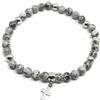 Generic Bracciale uomo con perle di diaspro picasso da 6mm e croce in acciaio