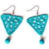 Meraki Studio Orecchini in pizzo turchesi con perline in pietra lavica, orecchini moderni geometrici minimalista triangolari, Gioielli all'uncinetto, Made in Italy, Bijoux da donna, Lavorazione Artigianale