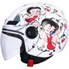 DOBLE XX Casco Jet Shiro SH-62 La Betty II - Design esclusivo Betty Boop, bianco lucido, visiera apribile, omologato (XS 53/54)