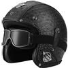 EBAYIN Casco vintage retrò Scooter Casco jet ciclomotore Casco mezzo casco in pelle 3/4 con visiera Casco aperto per uomo e donna Certificazione DOT ECE,C-XXL(63~64cm)