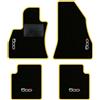 QUEMAR Tappetini Auto compatibili con 500L / Kit Tappeti in Moquette e Gomma su Misura (Set 2 Anteriori + 2 Posteriori)/ Ricami e Colori Personalizzati (Bordo Giallo, 4 Ricami)