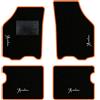 QUEMAR Tappetini Auto compatibili con Lancia Ypsilon 3 porte 2003-2011/ Kit Tappeti Moquette e Gomma su Misura (Set 2 Anteriori + 2 Poster.)/ Ricami e Colori Personalizzati (Bordo Arancio, 4 Ricami)