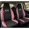 Auto Accessori Lupex | Coprisedili Auto Compatibili per C1 dal 2005 al 2022 con copri poggiatesta integrato, Nero Rosa, Made In Italy, Policotone, Nome Auto Ricamato, Kit completo